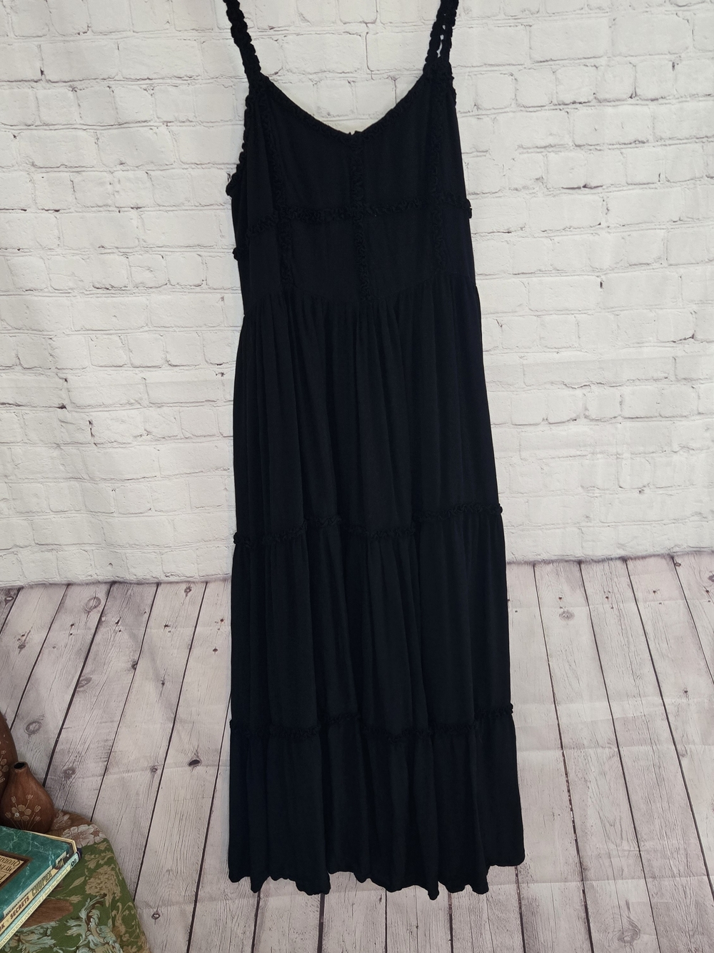 Sundance Jamila Tiered Black Maxi Dress Sz Lg Dark CottageCore